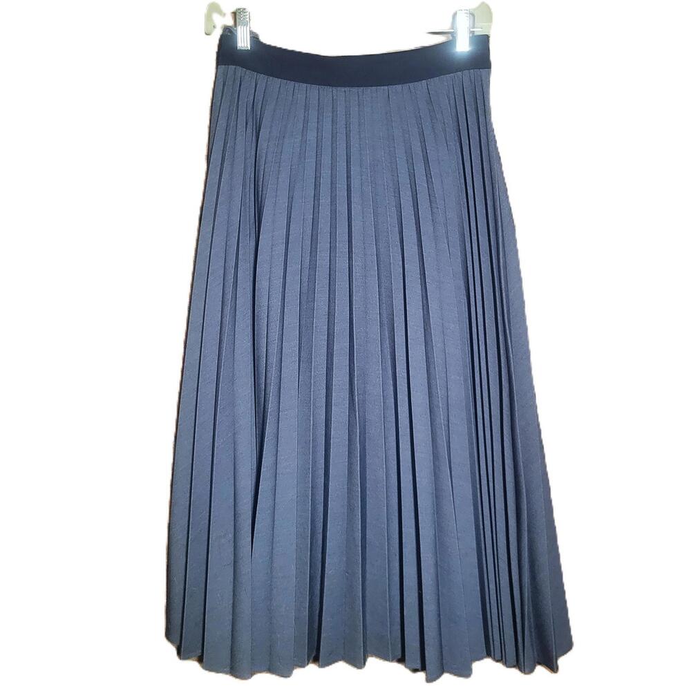 Pleated A-Line Midi Skirt - Navy